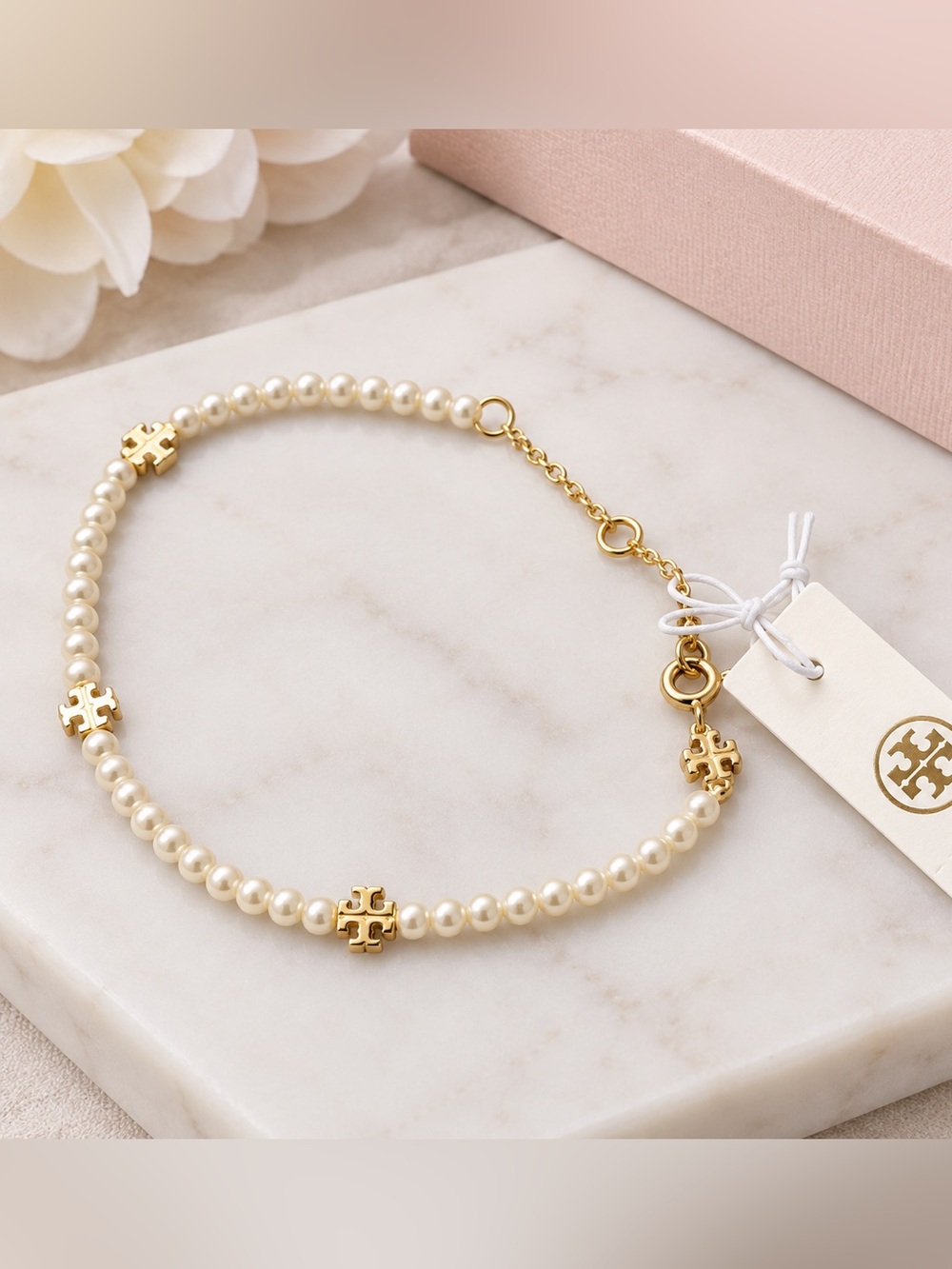 Tory Burch Gold-Tone & Pearl Double Strand Bracelet